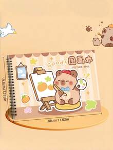 1本/4本水豚图案A4加厚素描本/绘画本，适合儿童、学前班、小学生，返校季（图案随机） - 彩色 - 查看 4