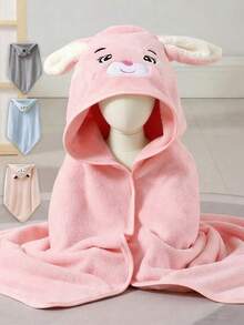 1pc Cute Cartoon Animal Hooded Bath Towel, Coral Fleece Soft & Skin-Friendly, Absorbent & Quick Dry Bathrobe Cloak Wrap Towel, Suitable For Swimming & Bathing - Various - View 2