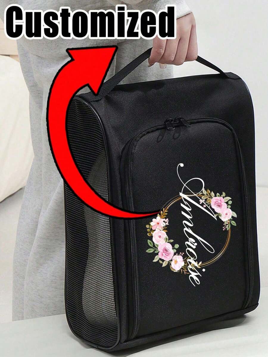Personalized Exclusive To You Travel Shoe Storage Bag,Flower Wreath Pattern, Prevent Theft Basketball And Football Shoe Bag, Portable Business Trip And Travel, Shoe Bag Packaging, Dust-Proof Slipper Bag, Sneaker Bag, Outdoor Business Trip Waterproof Sports Shoe Bag, Mesh Breathable Men's And Women's Football Shoe Bag, Unisex, Practical Gift For Boyfriend And Girlfriend, Essential For Business Trip And Back To School, Valentine's Day