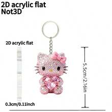 Sanrio 1pc Hello Kitty 2D Flat Keychain | Cute Pink Heart Bow Pendant, Stainless Steel Keyring, High-Quality Metal, Fashion Accessory, Playful Design, Birthday Gift, Suitable For Women, Cars, Backpacks