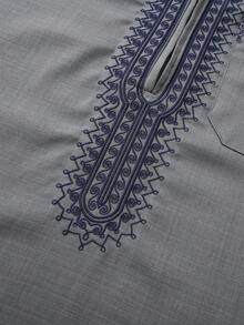 Moroccan Men's Robe, Long Sleeve Embroidered Stand Collar Zip Design, Fashionable Men's Arabic Festival Traditional Clothing