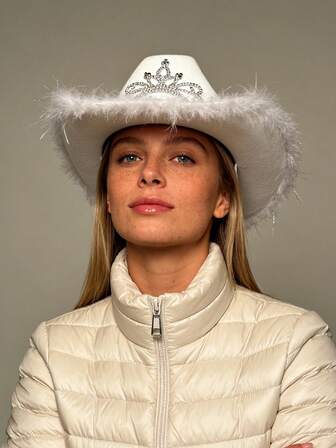 1 st. damhatt med glänsande pentagram och tofshänge, moderiktig fedorahatt, lämplig för fest, kväll, scen, brud, vår/sommar/höst/vinter