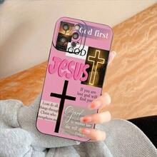 [Jesus] Diseño Inspirador de Dios Jesús TPU Protector Anti-Choque 11/12/13/14/15/16 Pro Plus |   Teléfono Faith Pinkchristmasfall - Negro - Ver 6
