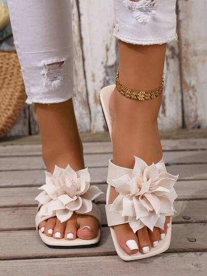 Dép xăng đan nữ in hoa, họa tiết hình học, màu trơn, thích hợp đi biển, dự tiệc, phong cách preppy, nghỉ dưỡng, thường ngày, ngoài trời, dễ thương, gợi cảm. Dép đế bằng mũi vuông màu be, cỡ lớn, kiểu dáng bất đối xứng/không đối xứng, có quai, chống trượt, nhẹ, thích hợp cho mùa hè.