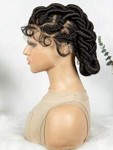 [Heat Resistant Synthetic Wig] High-Density Heat Resistant Elegant Full Lace Synthetic Wig For Women - Versatile Black Braided Style - Black - View 6