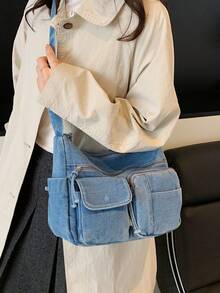 New Chic Casual Shoulder Bag Made Of Soft, Multi-Layered Denim With Multiple Pockets, Versatile, Suitable For Work, Shopping And Travel. - Ginger - View 5