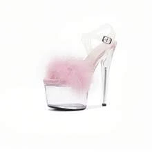 WUXIN H&P 7 Inch Clear Platform Sandals Heel Feather Furry Stiletto For Women, Exotic Dance Shoes, Sexy Evening Party Heels - Hồng - Xem 11