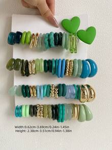 1-30对随机心形水滴复古Y2K亚克力夸张时尚耳环套装，盲盒组合，母亲节、情人节、圣诞节、新年、日常佩戴的绝佳礼物 - 彩色 - 查看 5