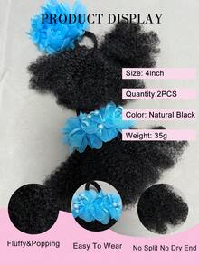 2 Packs Kids Hair With Rubber Band Headband Afro Puff Soft Hair Marley Kinky Bulk For Hair Girl With Elastic - Natural Black - View 7