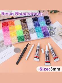 1盒随机混合Y2K树脂彩色水钻美甲装饰品，闪亮极光扁平钻石迷你圆形钻石，适合DIY手工美甲，多功能美甲配件