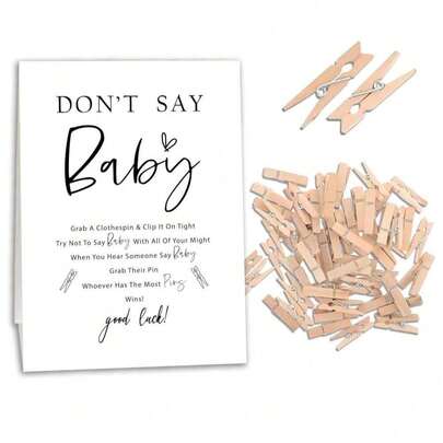 Don't Say BabyGame Set, Don't Say BabyGame For BabyShower One Sign With 50 Mini Clothespins, Minimalist Theme BabyShower Decorations, Gender Reveal Game,BabyShower Ideas