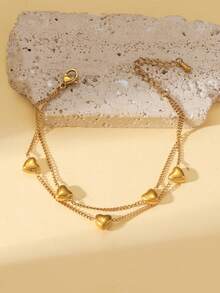 Double-Layer Heart Bracelet, Gold-Plated 3D Heart Design, Gentle & Versatile Accessory - Multicolor - View 9