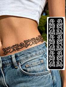 Hana Hand Drawn Tattoo Hollow Template Minimalism Hana Bride Elegant Lace Mandala Flower Pattern Sticker Suitable For Hands, Feet, Shoulders, Neck, Collarbone Semi Permanent Fake Tattoo Sticker 1 Pack - Black - View 6
