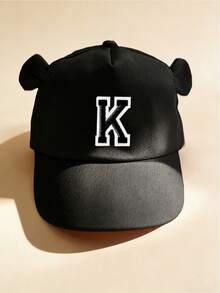 1pc A-Z Letter Printed Adjustable Baseball Cap For Baby Boys, Kids Sun Hat, Unisex Casual Wear - Black - View 6