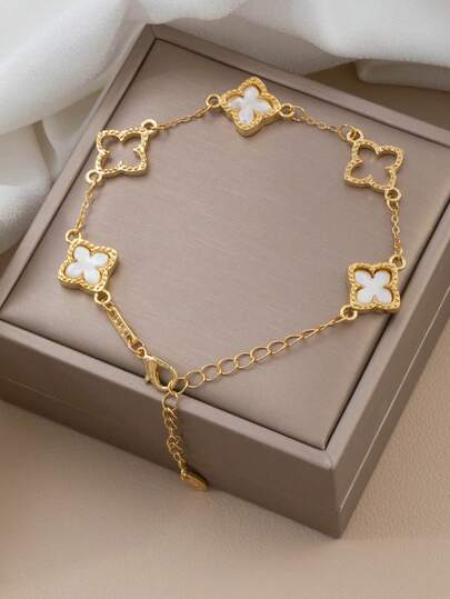 1pc Hollow 4-Leaf Clover Bracelet, Sweet & Cute Design, Suitable For Girls (No Gift Box)