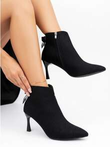 Botines de tacón alto botines de punta botines de mujer botines con lazo botines elegantes botines de moda botines versátiles - Negro - Ver 6