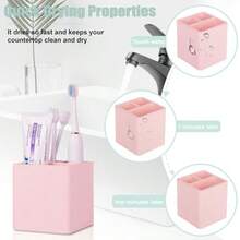 Diatomite Toothbrush Holders For Bathrooms Electric Toothbrush And Toothpaste Holder 3 Slots Tooth Brush Organizer For Bathroom Countertop Shower Vanity - Marble White - 粉色 - 查看 3