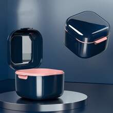 Denture Case With Drainage | Durable Plastic Cup For Effective Stain Removal | Ideal For Dentures – Blue