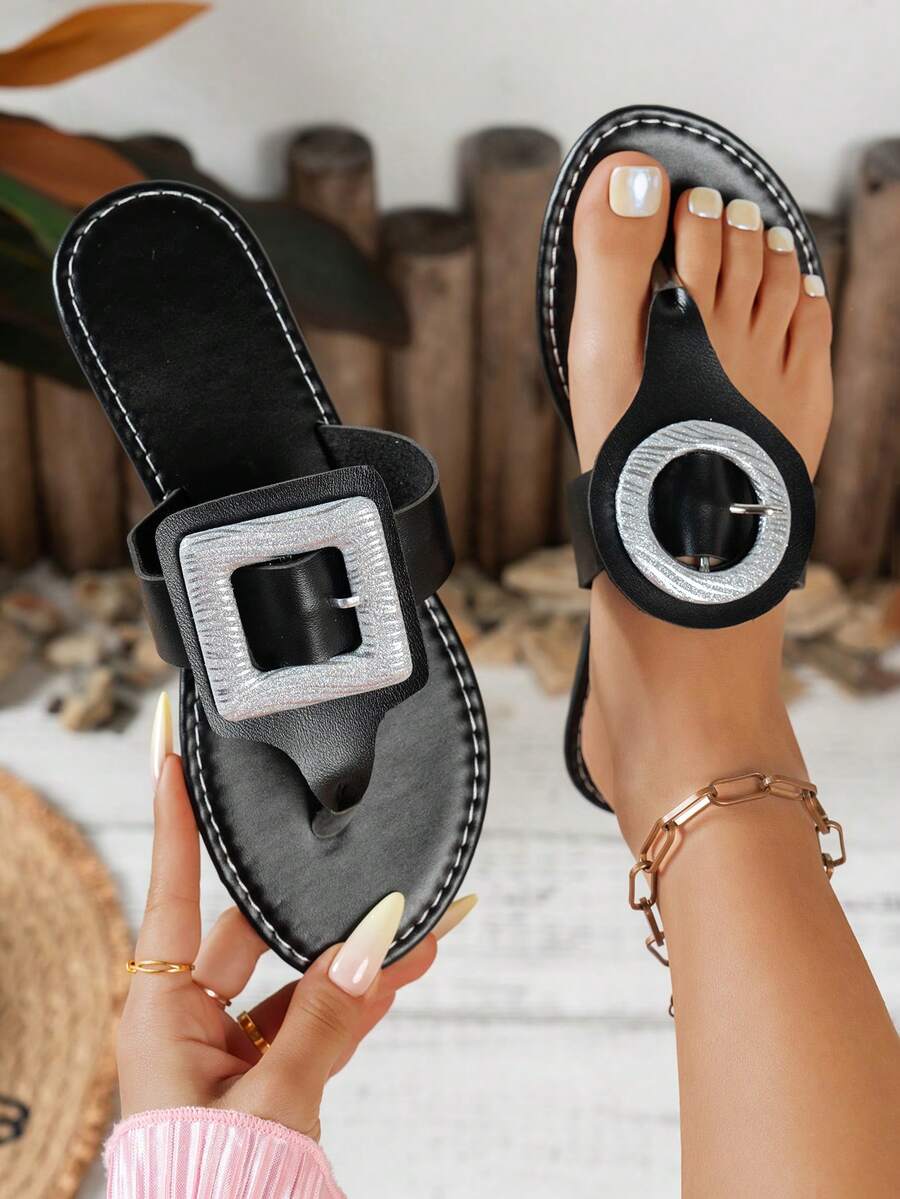 休闲魔术贴人字拖，夏季沙滩 - 黑色 - 查看 1