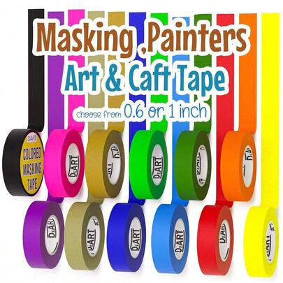 Colored Masking Tape Painters Tape 12 Or 8 Pack 1 Inch Or 0.6 Inches Arts Crafts Labeling Coding Whiteboard Paper Tape Classroom School Supplies Wire Management Scrapbook Decoration