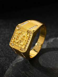 奢华个性化设计美元钞票财富珠宝戒指，时尚情侣结婚戒指，圣诞节、新年礼物、周年纪念日、生日和成人礼礼物 - 金色 - 查看 3