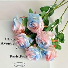 1pc/5pcs/10pcs/12pcs/20pcs Blue & White 20-Inch Artificial Rose Flowers, Premium Fake Roses, Suitable For Home Decor, Room Decor, Dining Table Decor, Wedding Decor, Bridal Bouquet, Wrist Corsage, Flower Arrangement. Suitable For Home, Restaurant, Bedroom, Vase Decoration. - Xanh và trắng - Xem 3