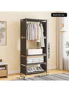 1件极简衣柜，16毫米金属管加固连接件，3根挂杆，大容量，便携式衣柜，易于组装/拆卸，衣物收纳系统