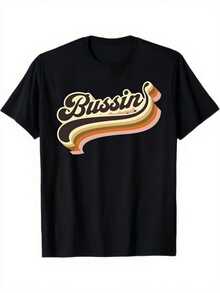Bussin Retro Graphic T-Shirt Black Vintage Style Short Sleeve Casual Daily Wear Humorous Graphic Print Pure Crew Neck Regular Fit Smooth Texture All-Season Perfect For Sports And Holidays - 黑色 - 查看 1