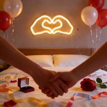 LED心形霓虹灯墙饰，电池/USB供电浪漫仙境灯，适用于家居、情人节、节日、派对、婚礼、卧室、客厅装饰 - 愛心手勢霓虹燈 - 查看 11