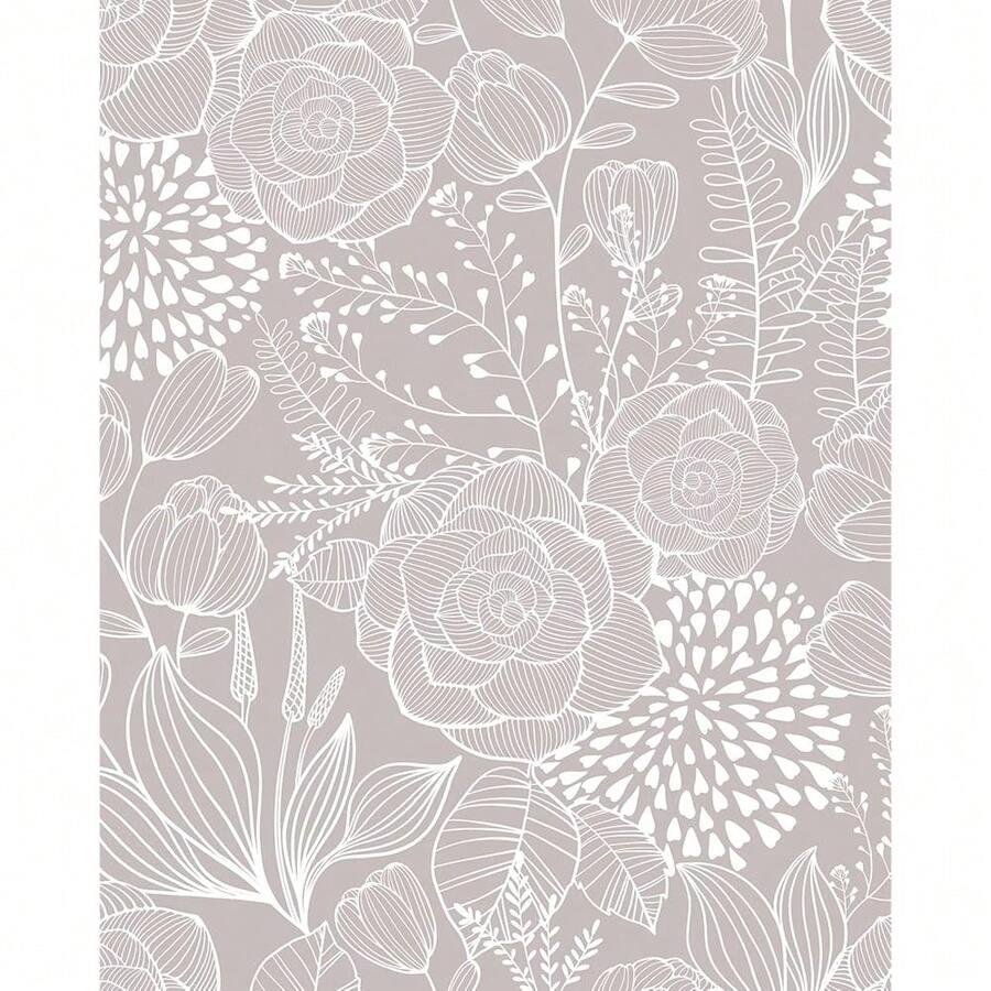 Wudnaye Grey And White Peel And Stick Wallpaper Floral Contact Paper 16.9\ X 118.1\ Boho Floral Se- Adhesive Wallpaper For Bathroom Modern Neutral Removable Wall Paper For Cabinets Vinyl Decorative - 淺棕色 17英寸 x 118英寸 - 查看 1