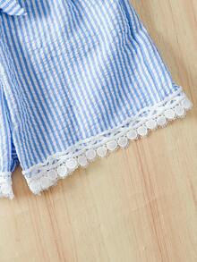 Spring/Summer Girls Casual Cute Relaxed Style Round Neck Camisole Top & Adjustable Waist Shorts 2 Pieces Set - Blue - View 5