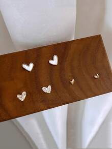 3对心形耳钉，时尚简约心形耳环套装，经典极简主义女士耳饰，日常佩戴佳品 - 愛心 - 查看 8