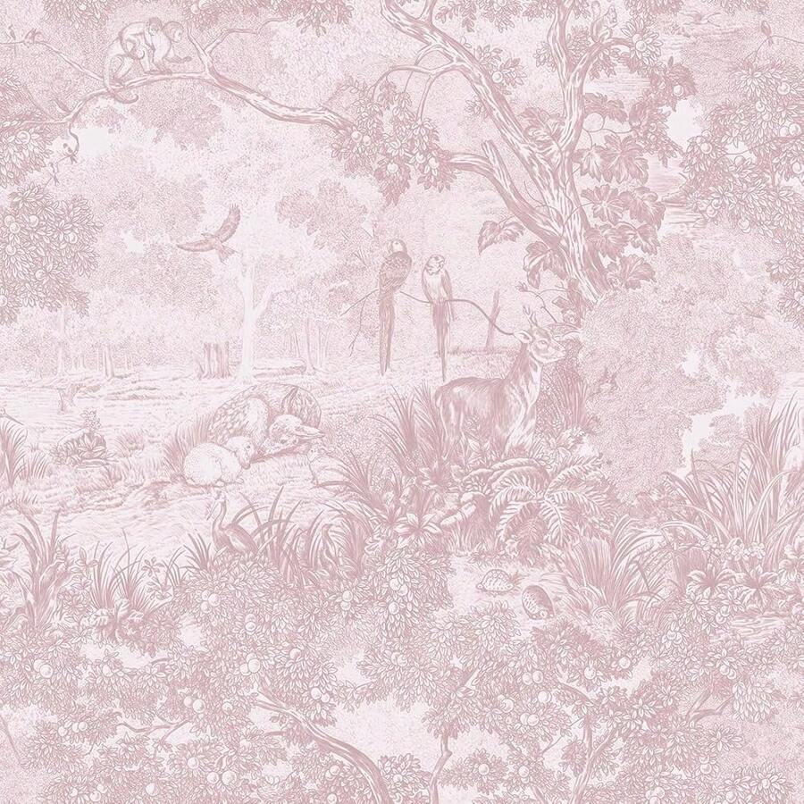 Peel And Stick Wallpaper Pink And White Vintage Forest Animals Floral Wallpaper Removable Se--Adhesive Contact Paper For Bedroom Living Room Cabinets Decoration Thicken Vinyl 17.3inch X 393inch - 粉紅白 - 查看 1