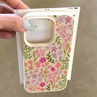 1 st. vitt läderfodral med färgglatt blommönster, personligt för iPhone 16 Pro Max, 17/16/15/14 Plus, 13/12/11, Air, kompatibelt med Samsung-serien