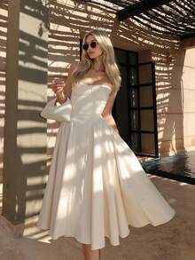 Đầm dự tiệc thanh lịch, thoải mái, lãng mạn, thích hợp cho kỳ nghỉ, hẹn hò hàng ngày, đám cưới, đầm hè cho nữ, đầm thanh lịch cho nữ, đầm dài trắng thường ngày. - trắng - Xem 1