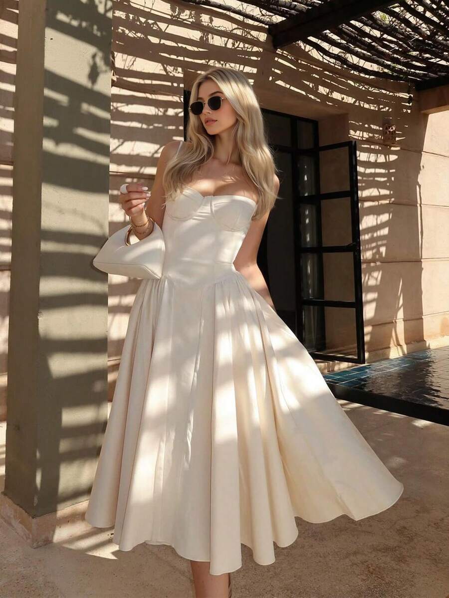 Đầm dự tiệc thanh lịch, thoải mái, lãng mạn, thích hợp cho kỳ nghỉ, hẹn hò hàng ngày, đám cưới, đầm hè cho nữ, đầm thanh lịch cho nữ, đầm dài trắng thường ngày. - trắng - Xem 1