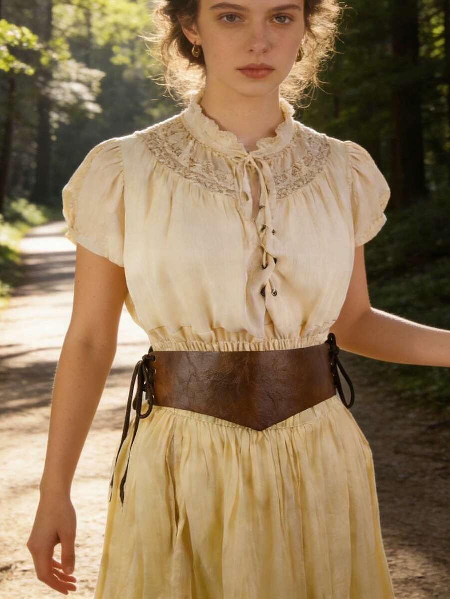 Medieval Witch Huntress Viking Pirate Belt Female Elf Knight Cosplay Costume PU Leather Waist Accessory Women Waistband LARP - Black - View 1