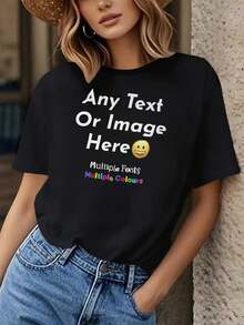 Personalised Womens-Shirts UK Customise With Any Text And Photo -Lasting Print - Black - View 1