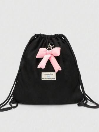 Mochila con cierre de cordón con lazo de moda, mochila de viaje plegable de gran capacidad adecuada para mujeres y estudiantes universitarios, perfectamente combinada con accesorios para mochilas, mochila elegante para la escuela, color negro