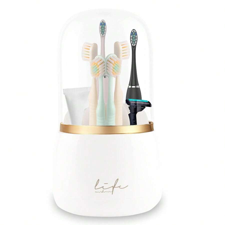 Toothbrush Holders For Bathrooms, 360 Rotating With Cover And Draining Water,Tooth Brush Toothpaste Holder Bathroom Counter Stand Sink Organizer Caddy For Vanity Makeup Brushes Holder - Nhiều màu - Xem 1