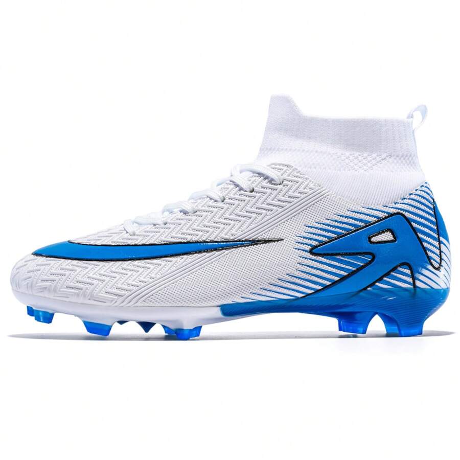 Nuevas Zapatillas de Fútbol Assassin Unisex Botas de Entrenamiento Profesional de Competición Antideslizantes Resistentes al Desgaste con Tacos para Adultos y Jóvenes - Azul marino naranja - Ver 1
