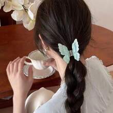 Fancy Butterfly Hair Clip For Women; High-End Feeling Half-Updo Hair Clip For The Back Of The Head; Stylish Shark Clip Hair Accessory - 米色蝴蝶抓夾 - 查看 2
