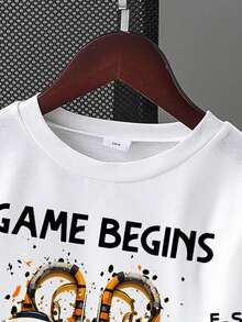 Tween Boy Video Game Letter Print Round Neck Short Sleeve Casual T-Shirt - White - View 4