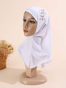 1pc Children/Girls Butterfly Pearl Hijab, Middle Eastern Muslim Arabic Style, Cute & Elegant, Breathable & Adjustable, Suitable For All Seasons, Gift - A - View 7