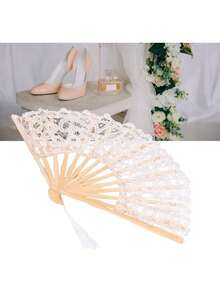 Abanico Plegable, Abanico De Bambú Diseño De Encaje  Hermoso Atractivo Mano De Obra Exquisita Con Borla Para La Decoración De La Ropa Para El Rendimiento De La Danza Para El Regalo - 1 - Ver 2