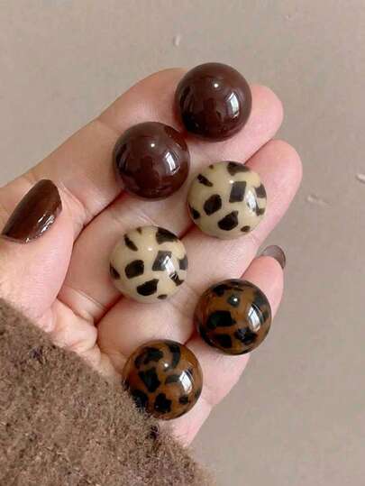 3pcs/Set Retro Minimalist Leopard Print Ball Stud Earrings, Stylish Design Earring Set, Suitable For Women's Daily And Holiday Wear, Autumn/Winter