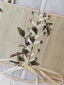 Y2K Floral Print Crop Top - Adjustable Lace-Up Back Bustier - Apricot - View 11