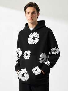 Hooded Sweatshirt, Loose-Fitting Hooded Shirt, For Daily Casual Wear,Street Style, With Pockets, Adjustable Belt - Black - View 2