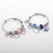 Sanrio 1pc Hello Kitty Bracelet Friendship Charms, Adjustable Stainless Steel Kawaii Pink Bangle Bracelets, Charm Matching Bracelets For Women And Teen Gifts - Star - View 5