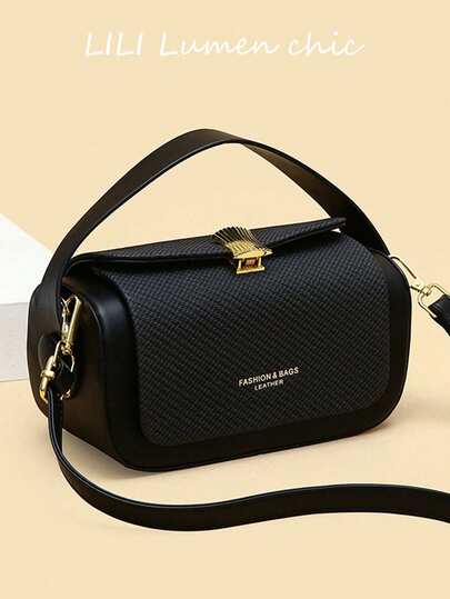 This Stylish And Classic Multi-Functional Solid-Color Waterproof PU Bag Features A Contrasting Color Design, Adorned With Metal Buckles, And Includes A Top Handle. Its Simple Yet Sophisticated Design Makes It Suitable For Travel, Shopping, Commuting, And Social Gatherings.